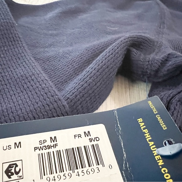 Polo Shirt Ralph Lauren Navy Blue Polo Eagle Logo Waffle Knit Crewneck - Picture 11 of 13